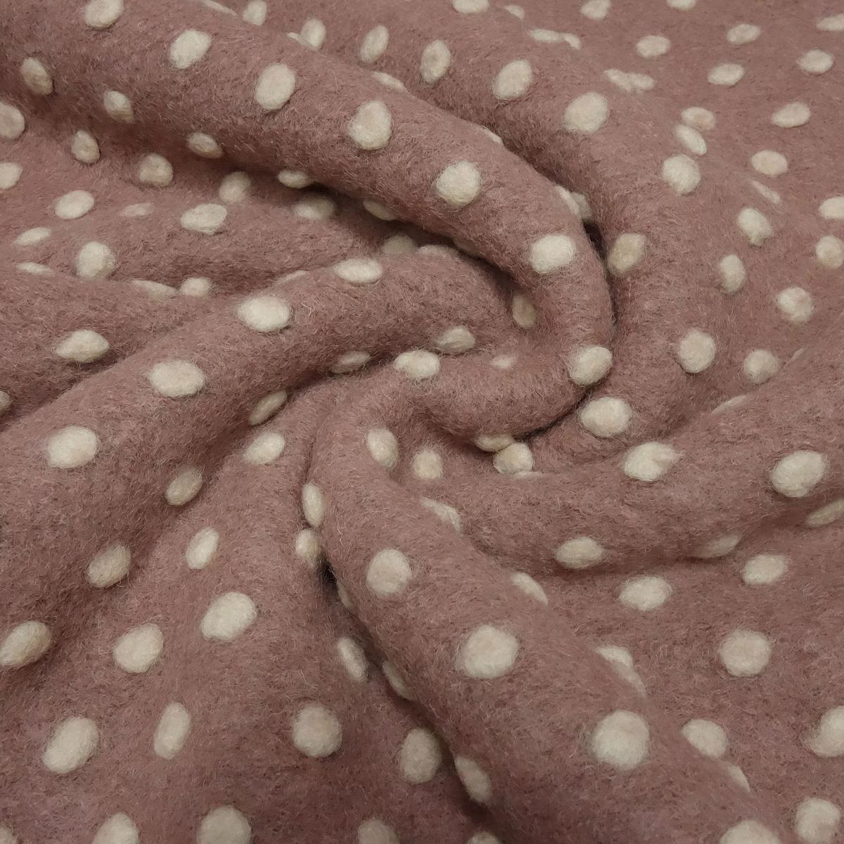 Stoff Ital. Musterwalk Kochwolle Walkloden mit Relief Punkte / Pünktchen Design altrosa wollweiß Mantelstoff Kleiderstoff