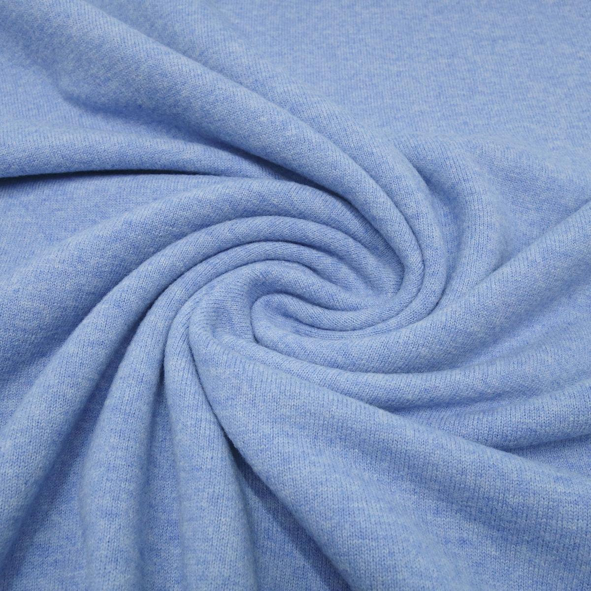 Stoff Ital. Strickstoff aus 100% Merinowolle uni hellblau melange Merinostrick Kleiderstoff Kinderstoff