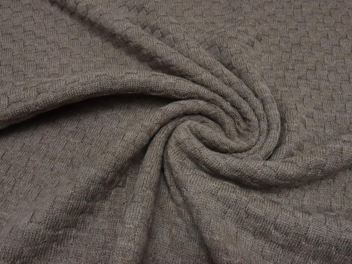 Stoff Ital. Strickstoff 100% Merinostrick Flechtmuster Korb beige 2 Kleiderstoff Kinderstoff