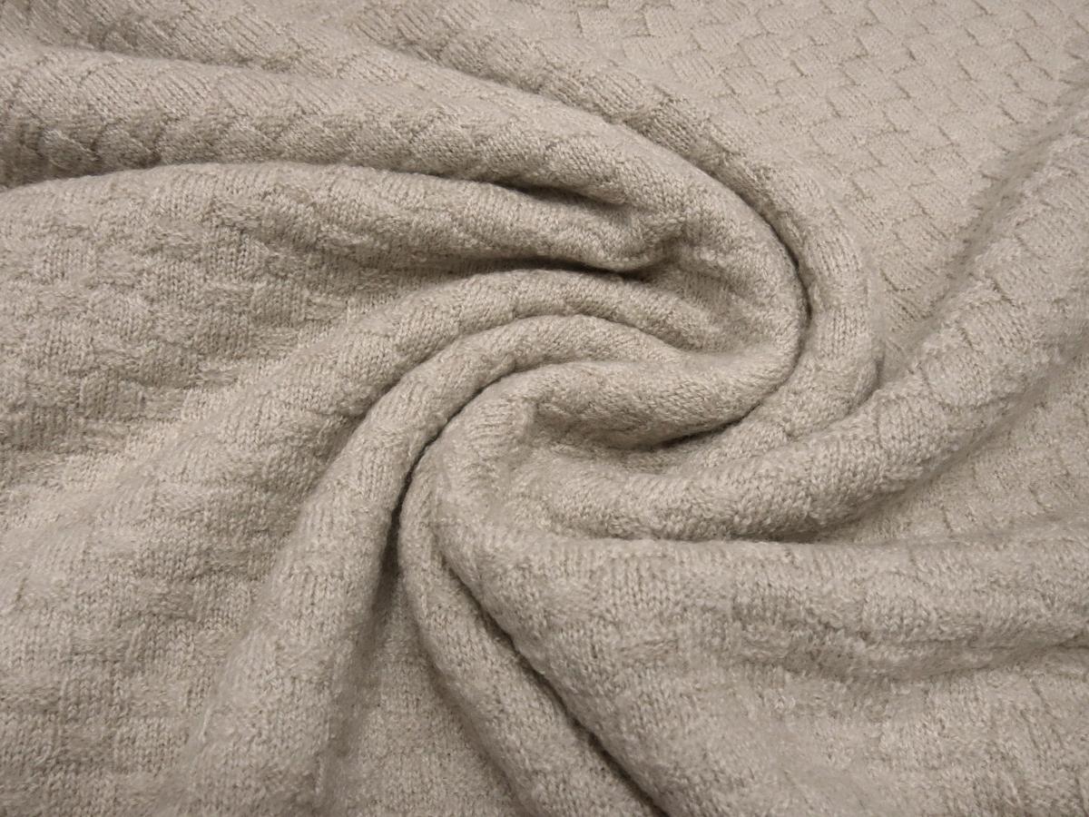 Fabric Italian knitted fabric with braided pattern basket made of 100% merino wool sand light beige melange dress fabric children's fabric