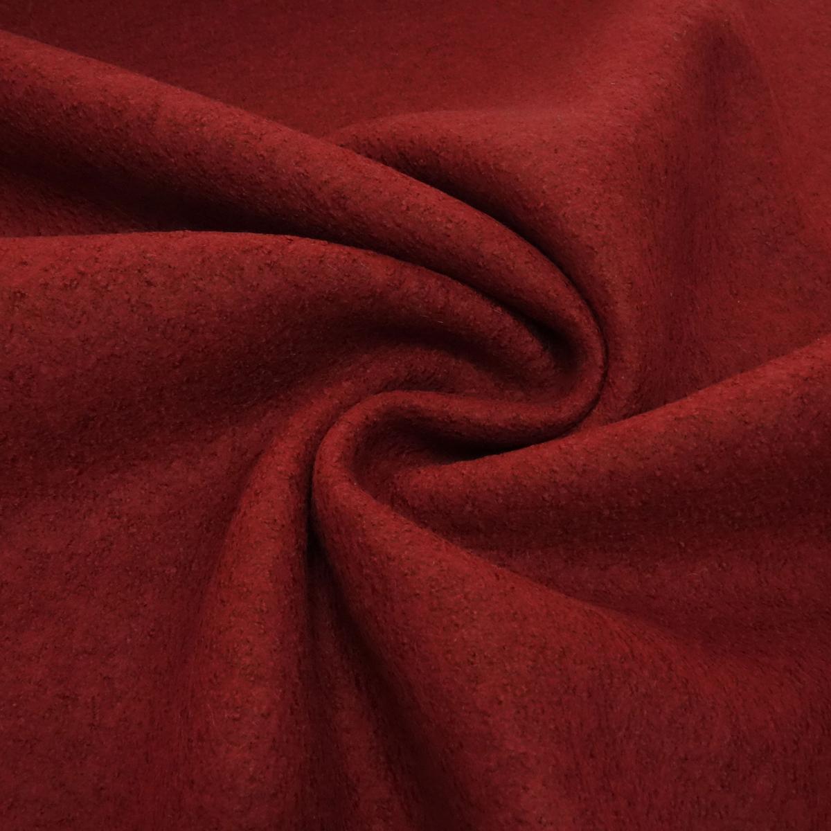 Fabric Italian merino fine boiled wool Loden made from 100% merino wool, plain wine red, burgundy red, dress fabric, coat fabric