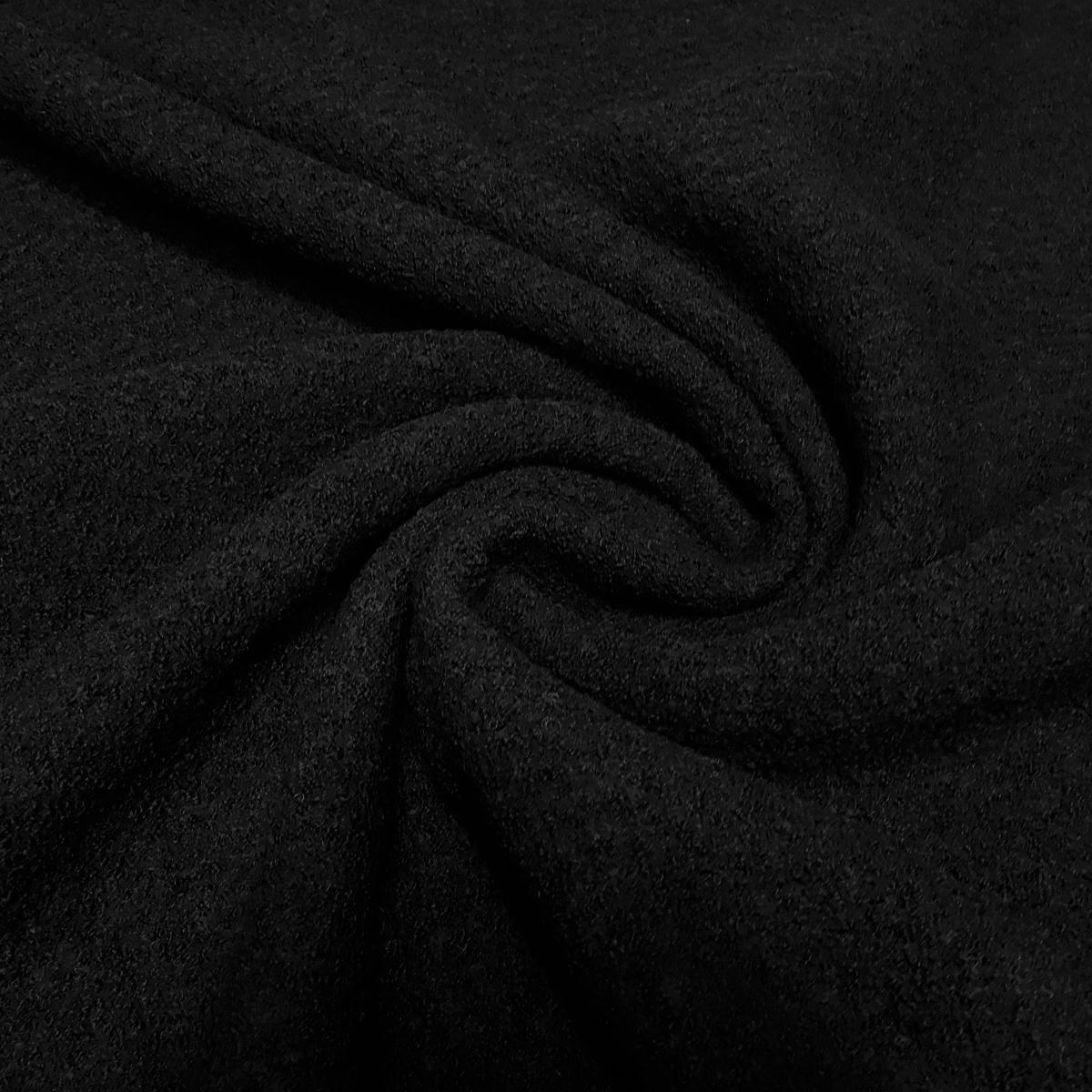 Stoff Ital. leichter Merino Feinwalk Walkloden aus 100% Merinowolle uni schwarz Kleiderstoff Mantelstoff