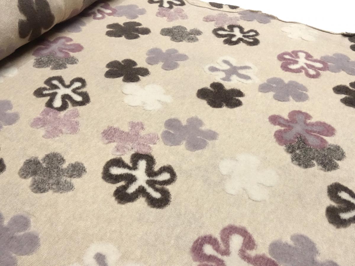 Fabric Ital. cotton jersey with intarsia wool tops flowers in beige brown old pink wool white dress fabric